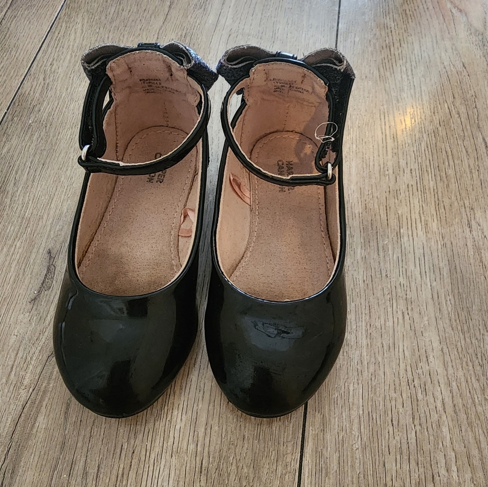 Kids black bow dress shoes
